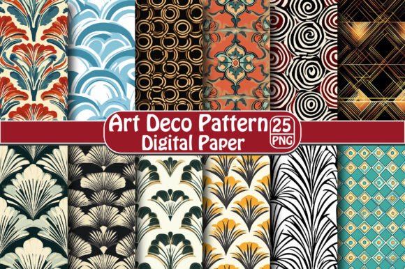 Art Deco Digital Paper – 25 PNG Designs for Creative Projects