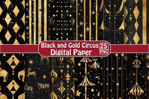 Black and Gold Circus Digital Paper for Creative Projects