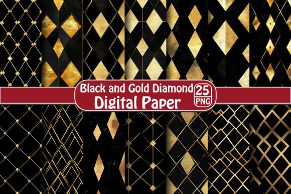 Black and Gold Diamond Digital Paper – A Versatile Design Tool for Creative Projects