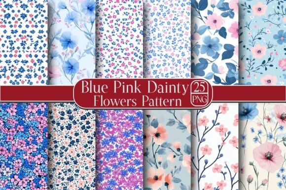 Blue Pink Dainty Flowers Pattern: A Delicate Design Asset