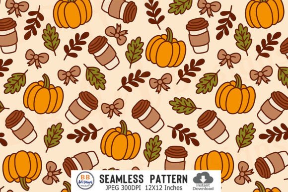 Fall Pattern Seamless Coffee Pumpkin Bow