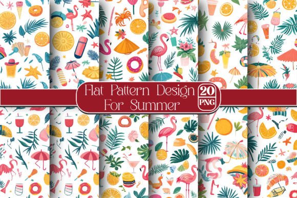 Flat Pattern Design for Summer: 20 PNG Files with Distressed Effects