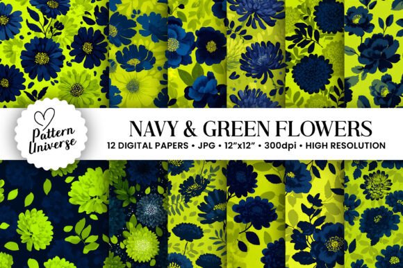 Green and Navy Blue Flower Digital Paper: A Versatile Design Tool