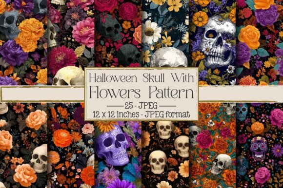 Halloween Skull With Flowers Pattern: A Versatile Design for Creative Projects