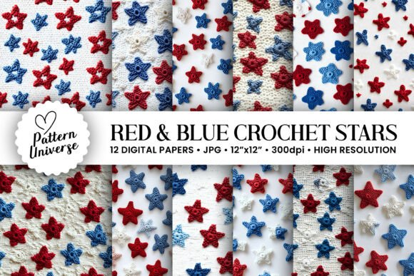 Red Blue Crochet Stars Digital Paper: A Versatile Resource for Modern Craft Enthusiasts