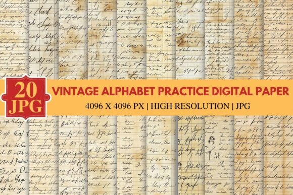 Vintage Alphabet Practice Digital Paper for Scrapbooking