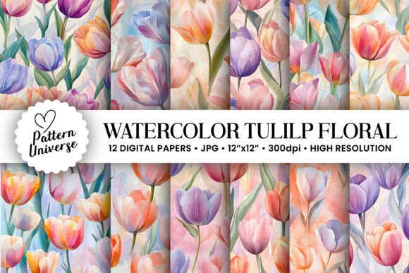 Watercolor Tulip Flowers Digital Paper: A Versatile Resource for Creative Projects