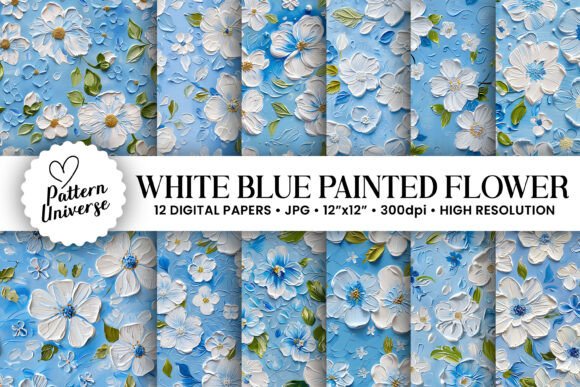 White Blue Acrylic Paint Flowers Papers